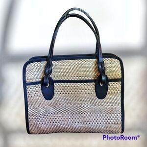 VTG MARLO Wicker Three Compartment Satchel Tote Bag